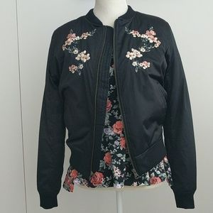 Floral Embroidered Bomber Jacket 